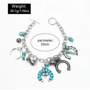 Chunky Retro Cowboy Charm Bracelet Equestrian Southwestern Turquoise Sto…